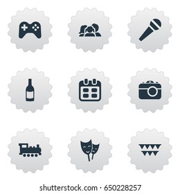 Vector Illustration Set Of Simple Holiday Icons. Elements Decorations;, Speech, Days And Other Synonyms Game, Family And Photo.