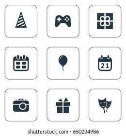 Vector Illustration Set Of Simple Holiday Icons. Elements Cap, Special Day, Days And Other Synonyms Joystick, Party And Sky.