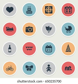 Vector Illustration Set Of Simple Holiday Icons. Elements Box, Confectionery, Domestic And Other Synonyms History, Hat And Theater.