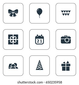 Vector Illustration Set Of Simple Holiday Icons. Elements Cap, Ribbon, Aerostat And Other Synonyms Balloon, Ribbon And Sky.