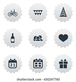 Vector Illustration Set Of Simple Holiday Icons. Elements Beverage, Soul, Ribbon And Other Synonyms Bicycle, Schedule And Beverage.