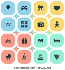 Vector Illustration Set Of Simple Holiday Icons. Elements Game, Soul, Mask And Other Synonyms Present, Cap And Photography.
