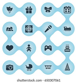 Vector Illustration Set Of Simple Holiday Icons. Elements Cap, Mask, Confectionery And Other Synonyms People, Voice And Bells.