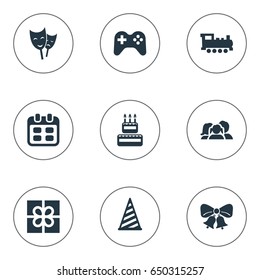 Vector Illustration Set Of Simple Holiday Icons. Elements Resonate, Days, Cap And Other Synonyms Present, Game And Date.