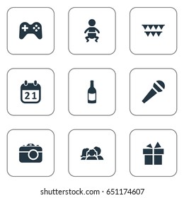 Vector Illustration Set Of Simple Holiday Icons. Elements Speech, Infant, Special Day And Other Synonyms Day, Baby And Camera.