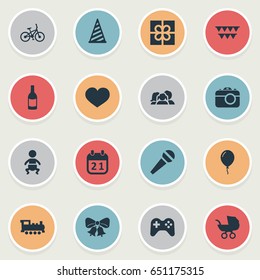 Vector Illustration Set Of Simple Holiday Icons. Elements Cap, Soul, Domestic And Other Synonyms Balloon, Aerostat And Feelings.