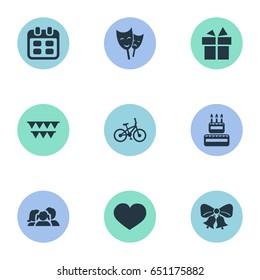 Vector Illustration Set Of Simple Holiday Icons. Elements Confectionery, Mask, Decorations; And Other Synonyms Soul, Mask And Theater.