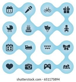 Vector Illustration Set Of Simple Holiday Icons. Elements Domestic, Soul, Infant And Other Synonyms Bicycle, Kid And Sport.