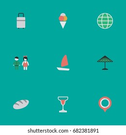 Vector Illustration Set Of Simple Holiday Icons. Elements Pair, Parasol, World And Other Synonyms World, Umbrella And Planet.