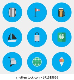 Vector Illustration Set Of Simple Holiday Icons. Elements Certificate, Pub, Cask And Other Synonyms Sorbet, Pub And Cargo.