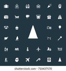 Vector Illustration Set Of Simple Holiday Icons. Elements Surprise , Yachting, Handbag Synonyms Joy, Heart And Beer.