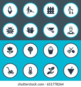 Vector Illustration Set Of Simple Horticulture Icons. Elements Maize, Wheelbarrow, Blossom And Other Synonyms Nature, Blossom And Horticultural.
