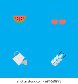 Vector Illustration Set Of Simple Horticulture Icons. Elements Berry, Corn, Bailer And Other Synonyms Watermelon, Watering And Cherry.