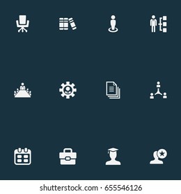 Vector Illustration Set Of Simple Hr Icons. Elements Attache Case, Book, Files And Other Synonyms Staff, Employer And Calendar.