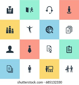 Vector Illustration Set Of Simple Hr Icons. Elements Tie, Presentation, Happy And Other Synonyms World, Personal And Record.