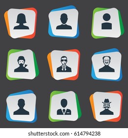 Vector Illustration Set Of Simple Human Icons. Elements Male User, Moustache Man, Job Man And Other Synonyms Mysterious, Man And User.