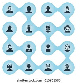 Vector Illustration Set Of Simple Human Icons. Elements Workman, Spy, Postgraduate And Other Synonyms Web, Male And Student.