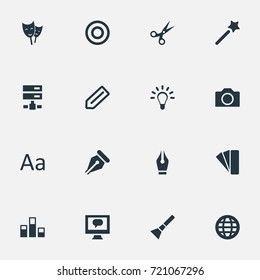 Vector Illustration Set Of Simple Icon Icons. Elements Wizard Stick, Cut, Hand Lantern Synonyms Scissors, Trim And Wazard.