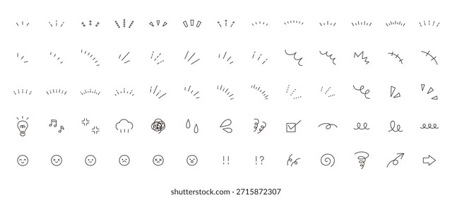 Ilustración vectorial conjunto de iconos simples. Adorno, decoración, giro, línea de enfoque