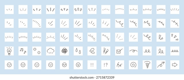 Vektorgrafik mit einfachen Symbolen. Ornament, Dekoration, Drall, Fokuslinie