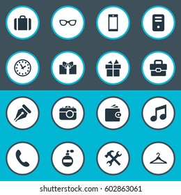 Vector Illustration Set Of Simple  Icons. Elements Business Bag, System Unit, Time And Other Synonyms Suitcase, Giveaways And Ink.