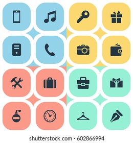 Vector Illustration Set Of Simple  Icons. Elements System Unit, Hanger, Repair And Other Synonyms Briefcase, Watch And Gratuity.