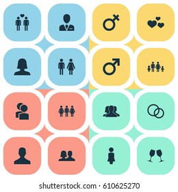 Vector Illustration Set Of Simple  Icons. Elements Spouse, Male, Double And Other Synonyms Female, Husband And Pair.