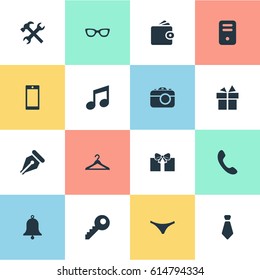 Vector Illustration Set Of Simple  Icons. Elements Billfold, Password, Gift And Other Synonyms Photo, Eyeglasses And Underwear.