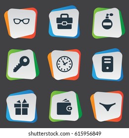 Vector Illustration Set Of Simple  Icons. Elements Eyeglasses, System Unit, Password And Other Synonyms Fragrance, Password And Deodorant.