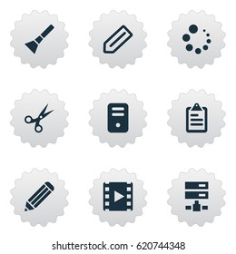 Vector Illustration Set Of Simple Icons Icons. Elements Tag, Loading, Movie And Other Synonyms Badge, Tag And Trim.