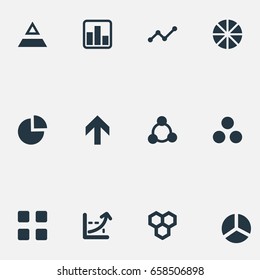 Vector Illustration Set Of Simple  Icons. Elements Circle Diagram, Segment, Circular And Other Synonyms Cube, Hive And Pie.