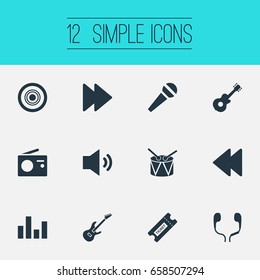 Vector Illustration Set Of Simple Icons. Elements Compact Disk, Headphones, Broadcasting Appliance And Other Synonyms Headphone, Metal And Tunes. Vector Illustration Set Of Simple Icons. Elements Compact Disk, Headphones, Broadcasting Appliance And Other Synonyms Headphone, Metal And Tunes.