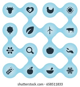 Vector Illustration Set Of Simple  Icons. Elements Bacteria, Plant, Livestock And Other Synonyms Turbine, Spring And Environment.