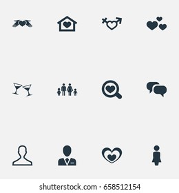 Vector Illustration Set Of Simple  Icons. Elements Celebration, Gentleman, Madame And Other Synonyms Searching, Mister And Care.