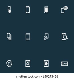 Vector Illustration Set Of Simple  Icons. Elements Connect, Touchscreen, Protection And Other Synonyms Reset, Sms And Mobile.