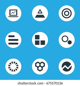 Vector Illustration Set Of Simple  Icons. Elements Contour, Test, Document And Other Synonyms Segmentation, Marketing And Report.