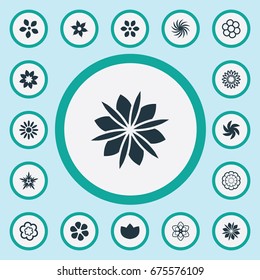 Vector Illustration Set Of Simple  Icons. Elements Floral, Apple Blossom, Anemone And Other Synonyms Lilac, Apple And Narcissus.