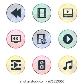 Vector Illustration Set Of Simple  Icons. Elements Loudspeaker, Rearward, Ultra Display And Other Synonyms Video, Menu And Note.