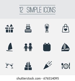 Vector Illustration Set Of Simple  Icons. Elements Sale, Cocktail, Present And Other Synonyms Lunch, Kids And Present.