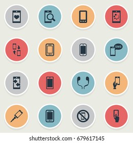 Vector Illustration Set Of Simple  Icons. Elements Outgoing Calls, Investigate On Phone, Screen And Other Synonyms Earphone, Casing And Call.