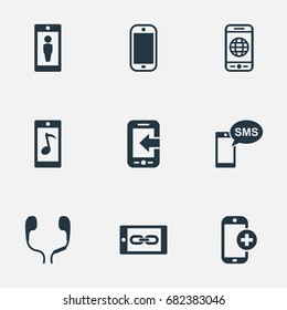 Vector Illustration Set Of Simple  Icons. Elements Worldwide Net, Connection, Monitor And Other Synonyms Mobile, Ear Muffs And Add.
