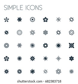 Vector Illustration Set Of Simple  Icons. Elements Sweet Pea, Marigold, Gerberas And Other Synonyms Narcissus, Larkspur And Hibiscus.