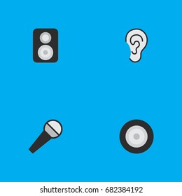 Vector Illustration Set Of Simple  Icons. Elements Loudspeaker, Listen, Mike And Other Synonyms Loudspeaker, Loudspeakers And Mike.