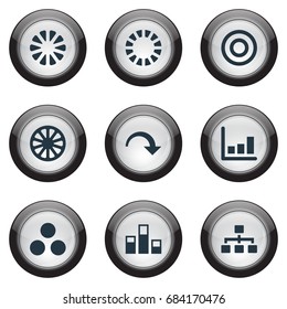 Vector Illustration Set Of Simple  Icons. Elements Truck, Part, Contour And Other Synonyms Circle, Statistics And Decrease.