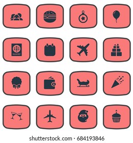 Vector Illustration Set Of Simple  Icons. Elements Sandwich, Travel Document, Birthday Dessert Synonyms Food, Fast And Wallet.