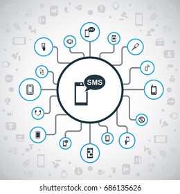 Vector Illustration Set Of Simple  Icons. Elements Incoming Calls, Front Camera, Coupling Device And Other Synonyms Phone, Transfer And Appliance.