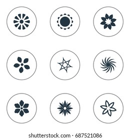 Vector Illustration Set Of Simple  Icons. Elements Daffodils, Alstroemeria, Flower And Other Synonyms Jasminoides, Apple And Daphne.