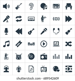 Vector Illustration Set Of Simple  Icons. Elements Speech, Megaphone, Random Synonyms Equipment, Start And Speaker.