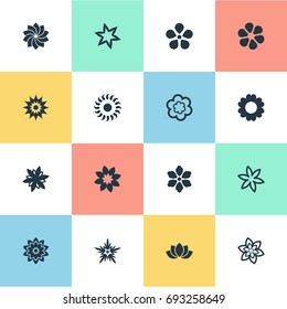 Vector Illustration Set Of Simple  Icons. Elements Daisy, Sword Lily, Jasminoides And Other Synonyms Stock, Dahlia And Gardemiya.