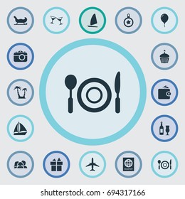 Vector Illustration Set Of Simple  Icons. Elements Wallet, Surprise, Wine And Other Synonyms Party, Sport And Sailing.